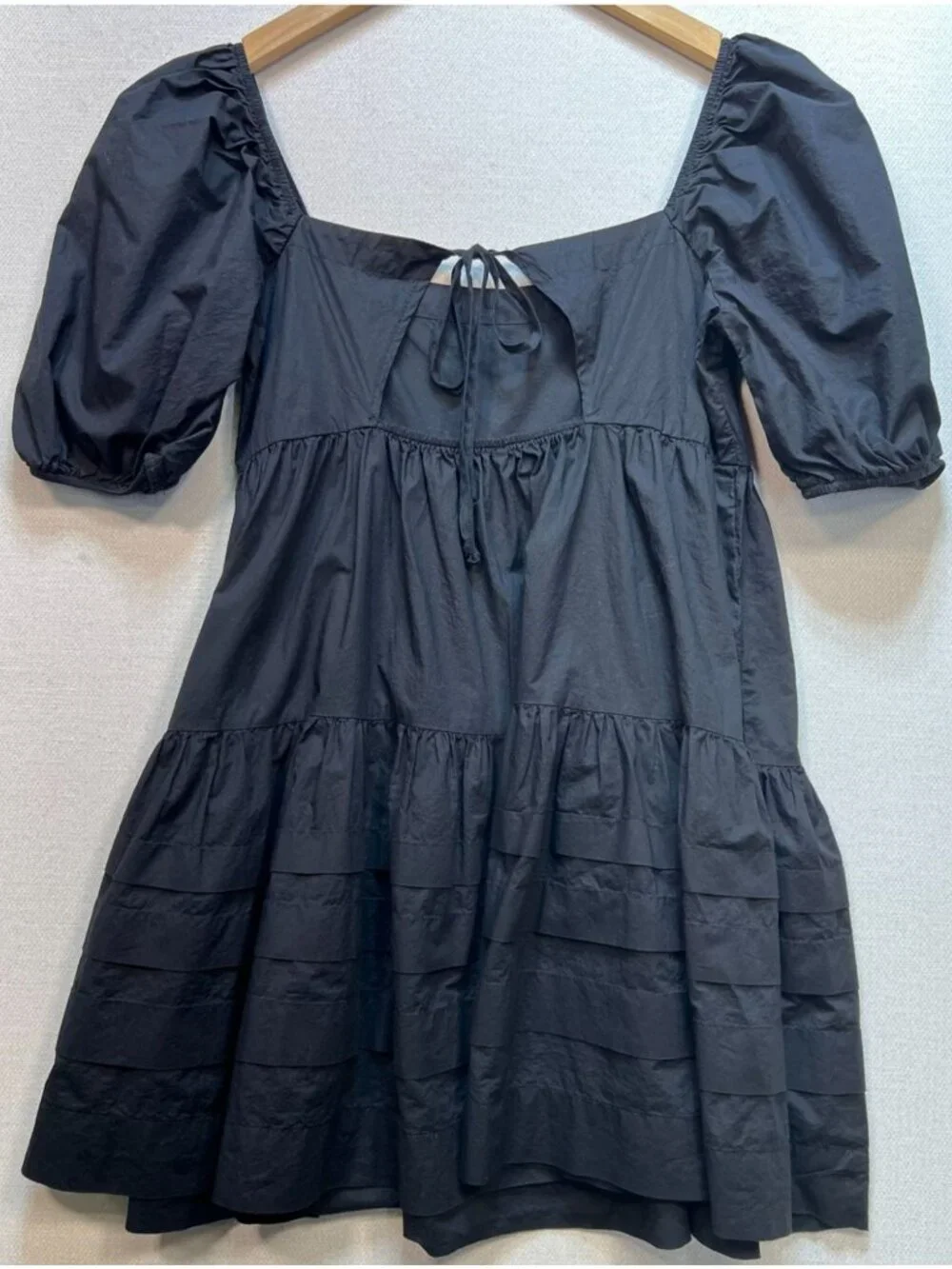 American Eagle Women's Poplin Babydoll Mini Dress Puff Sleeve Size Small Black - Picture 2 of 9